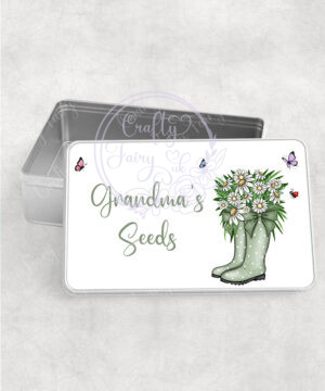 personalised green polkadots welly boots with white daisies flowers medium tin