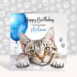 personalised cute egyptian mau cat face happy birthday card