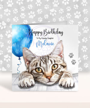 personalised cute egyptian mau cat face happy birthday card