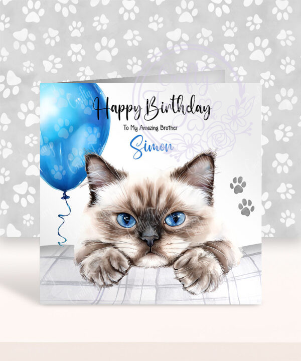 personalised cute himalayan cat face happy birthday card