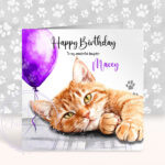 personalised cute ginger tabby cat face happy birthday card