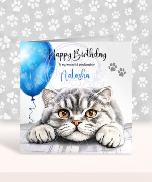personalised cute scottish fold cat face happy birthday card
