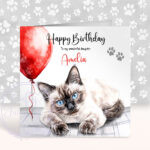 personalised cute tonkinese cat face happy birthday card