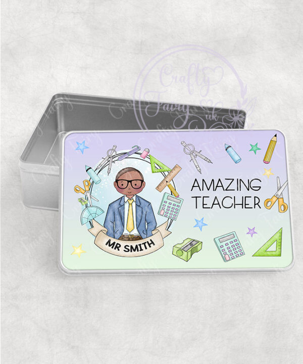 personalised doodle amazing male teacher ta lsa mentor thank you medium tin