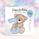 personalised cute bear & blue number boy's 1st 2nd 3rd 4th 5th birthday card