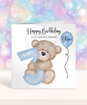 personalised cute bear & blue number boy's 1st 2nd 3rd 4th 5th birthday card