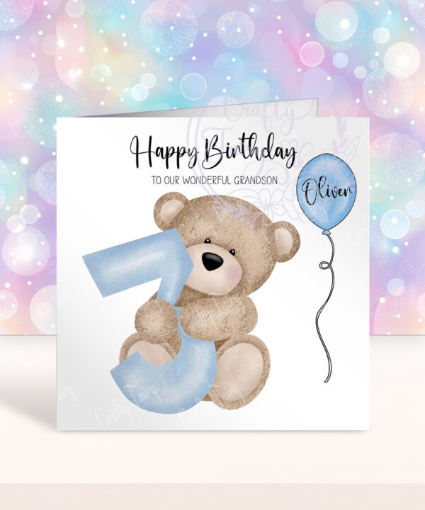 personalised cute bear & blue number boy's 1st 2nd 3rd 4th 5th birthday card