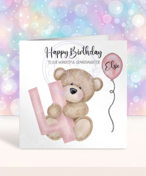 personalised cute bear & pink number girl's 1st 2nd 3rd 4th 5th birthday card