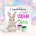 personalised woodland rabbit painting congratulations card