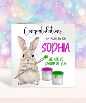 personalised woodland rabbit painting congratulations card