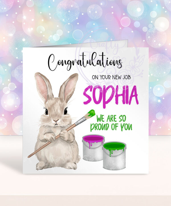 personalised woodland rabbit painting congratulations card
