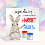 personalised woodland rabbit painting congratulations card