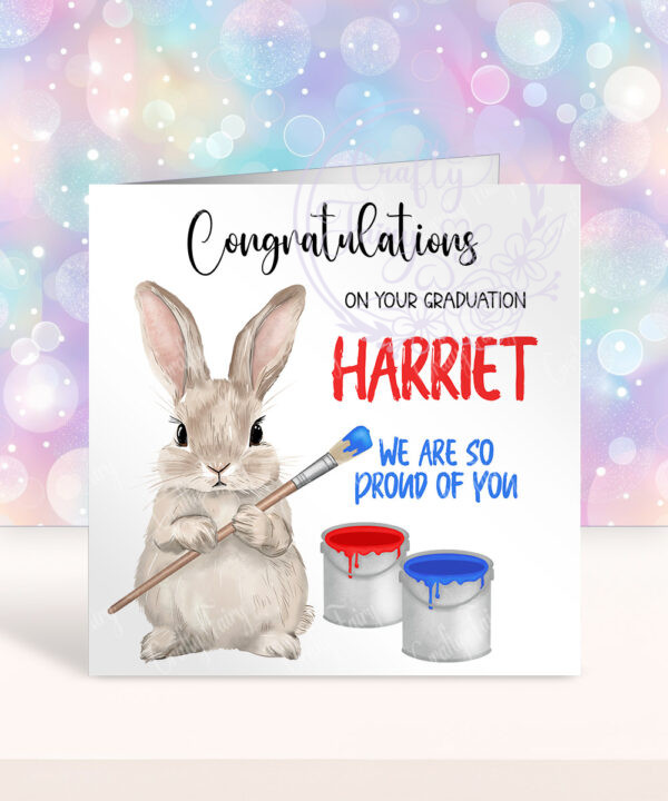 personalised woodland rabbit painting congratulations card