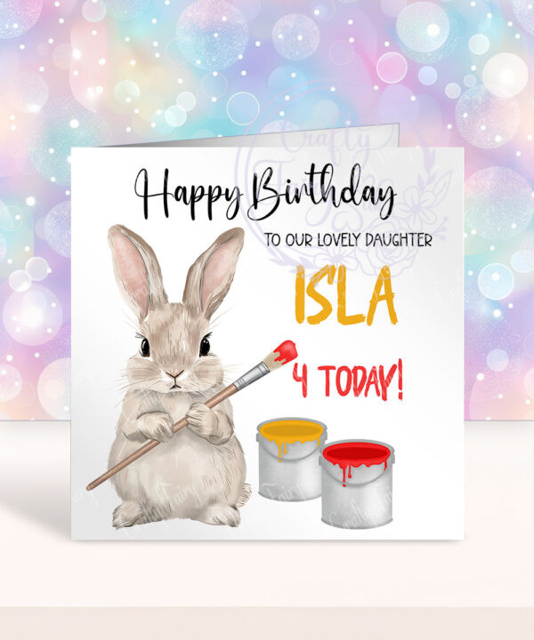 personalised woodland rabbit painting happy birthday card