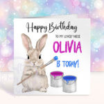 personalised woodland rabbit painting happy birthday card