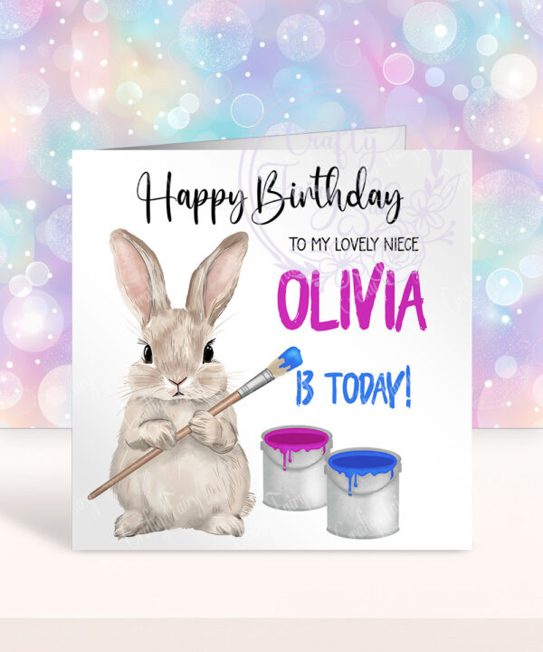 personalised woodland rabbit painting happy birthday card