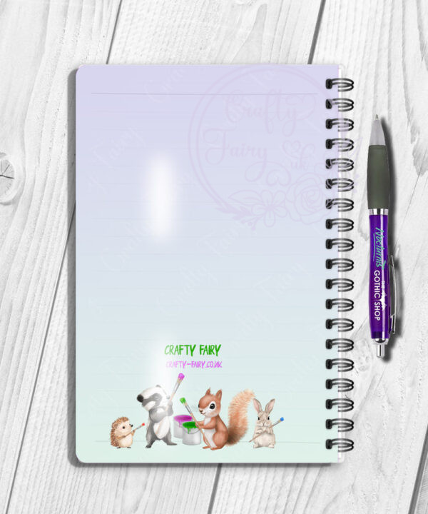 personalised woodland badger & squirrel painting a5 notebook thank you gift