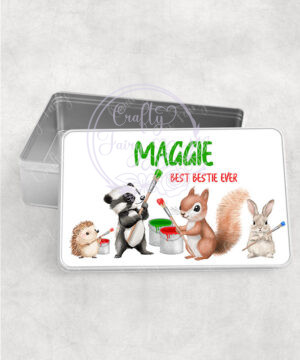 personalised woodland animals painting medium tin thank you gift