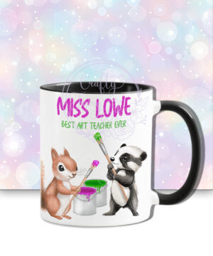 personalised woodland animals painting mug thank you gift
