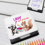 personalised woodland badger & squirrel painting memo note holder thank you gift