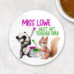 personalised woodland badger & squirrel painting coaster thank you gift