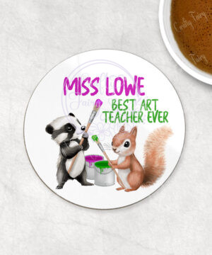 personalised woodland badger & squirrel painting coaster thank you gift
