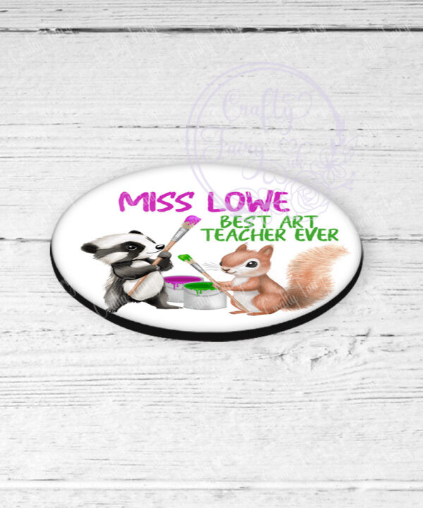 personalised woodland badger & squirrel painting coaster thank you gift