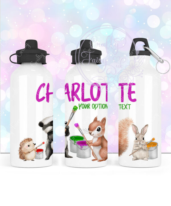 personalised woodland animals painting 600ml water bottle thank you gift