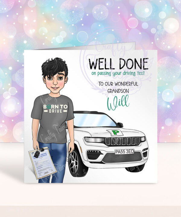 personalised well done on passing driving test card for son/grandson