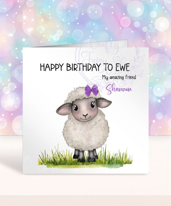 personalised sheep happy birthday to ewe card