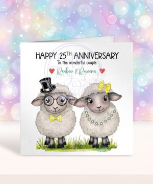 personalised sheep happy anniversary greeting card