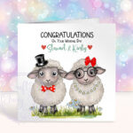 personalised sheep congratulations on your wedding day card