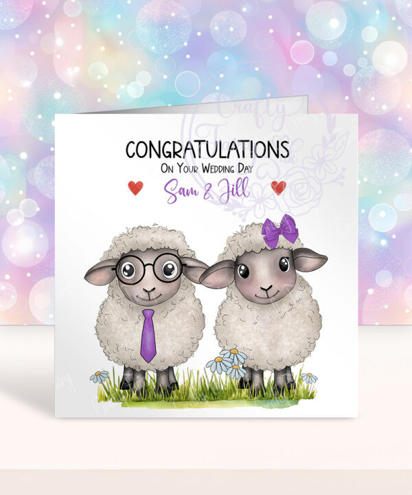 personalised sheep congratulations on your wedding day card