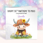 personalised highland cow happy birthday to moo card