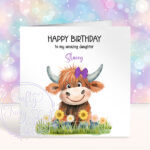 personalised highland cow happy birthday to moo card