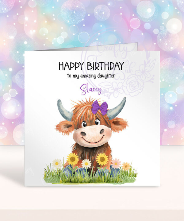 personalised highland cow happy birthday to moo card