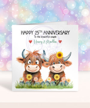 personalised highland cows happy anniversary greeting card