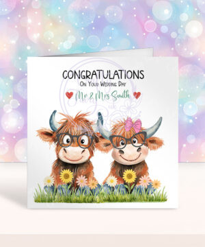 personalised highland cows congratulations on your wedding day card