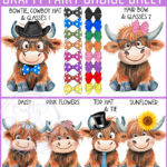 personalised highland cows family portrait scene printed a5 or a4 image