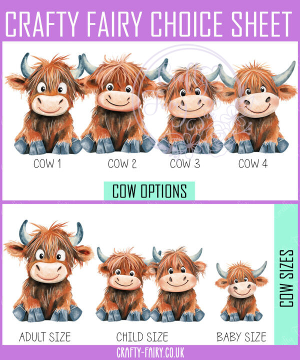 personalised highland cows family portrait scene printed a5 or a4 image