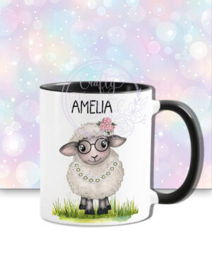 personalised cute sheep with accessories mug