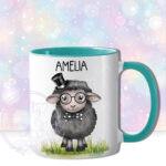 personalised cute black sheep with accessories mug