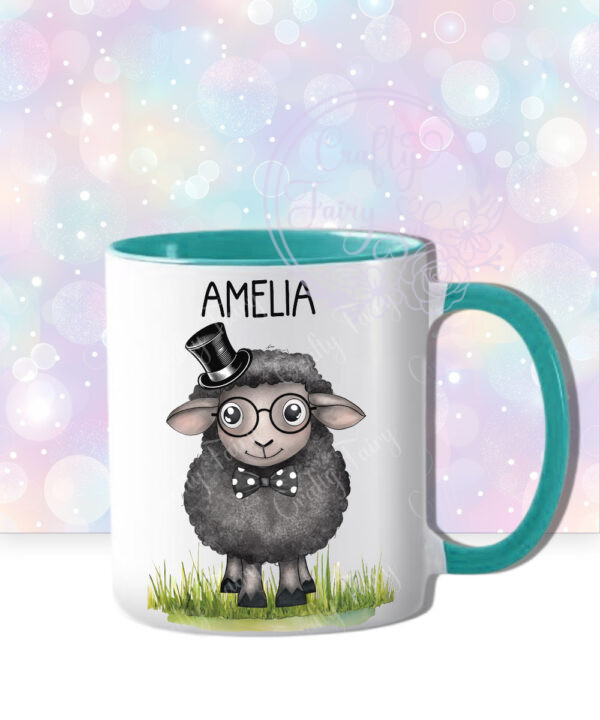 personalised cute black sheep with accessories mug