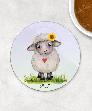 personalised cute sheep with accessories coaster gift