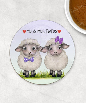 personalised cute sheep couple wedding or anniversary coaster gift