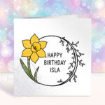 personalised march birth flower daffodil greetings card