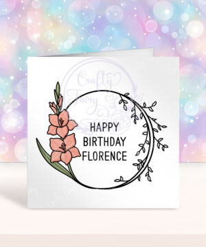 personalised august birth flower orange gladiolus greetings card