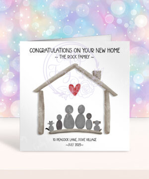 personalised new home pebble family congratulations greetings card