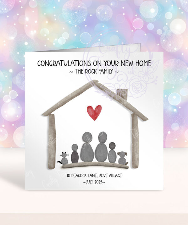 personalised new home pebble family congratulations greetings card
