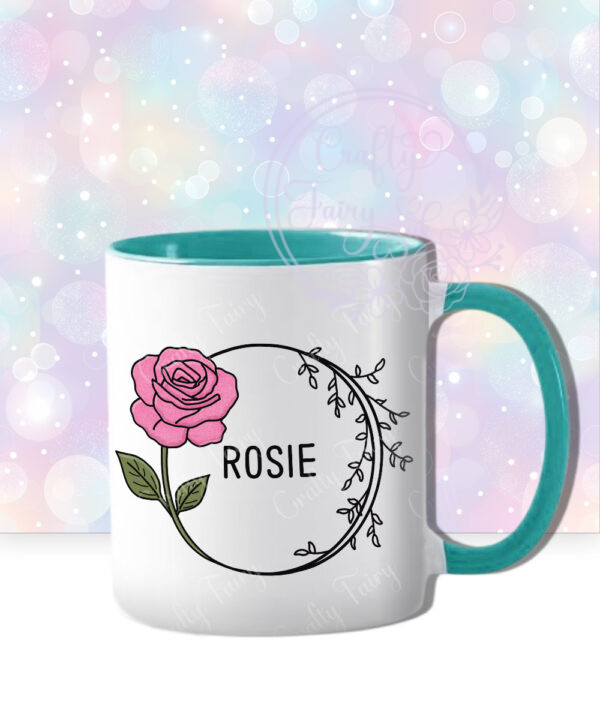 personalised june birth flower pink rose mug gift